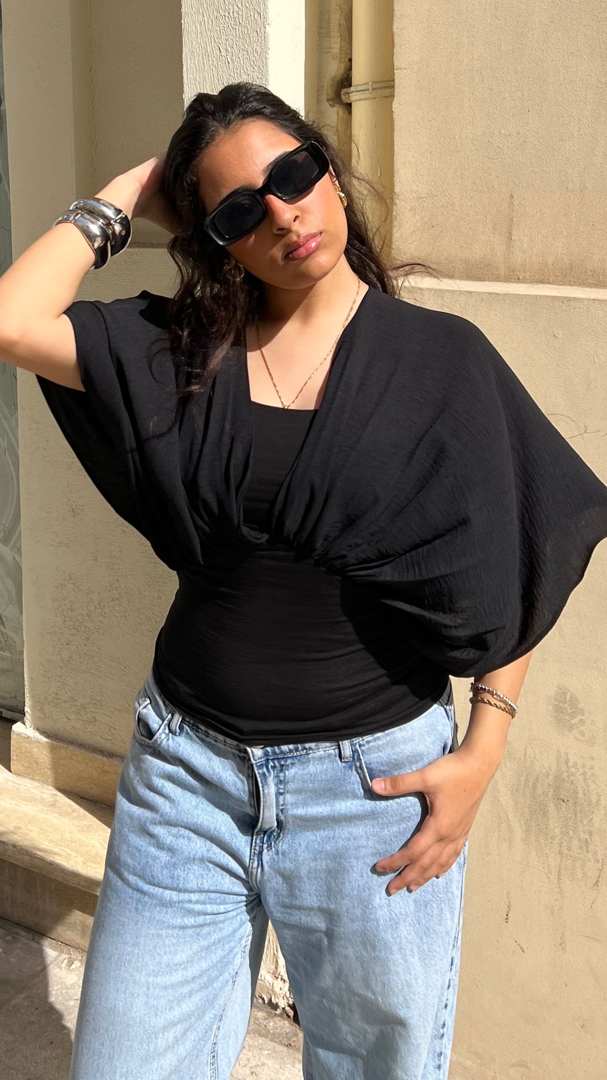 The drape top in black