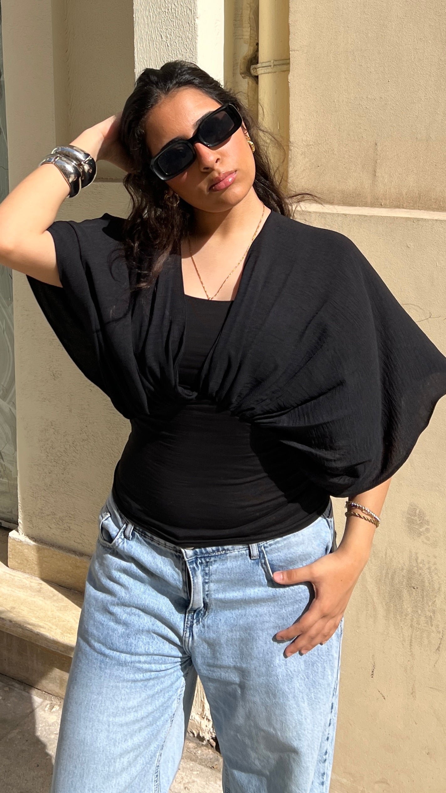 The drape top in black